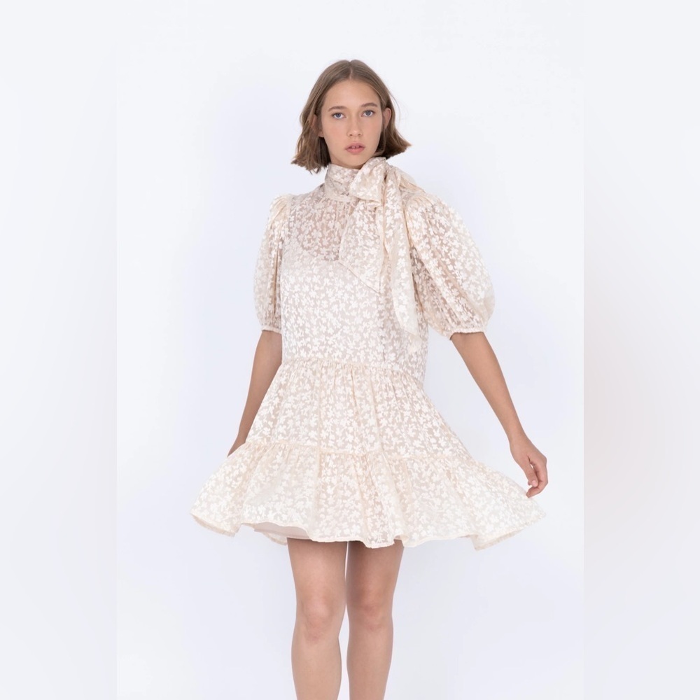 Sabina Musayev Brie Floral Burnout Dress with Large Bow 🪽 Medium NWOT